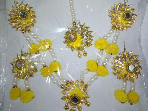 Yellow Color Gotta And Ghungroos With Pearl Handmade Jewelry Set